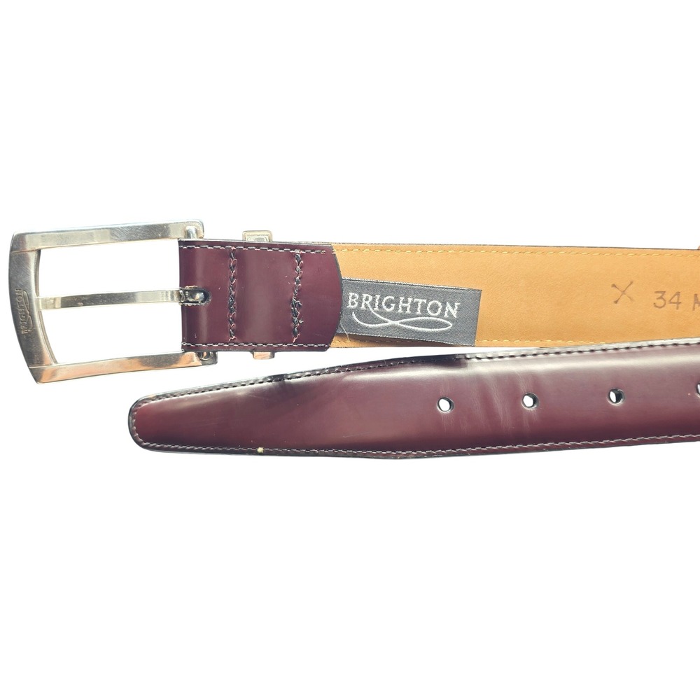 Brighton Mens Burgundy Italian Calfskin Leather Dress Belt Size 34 M11177 USA